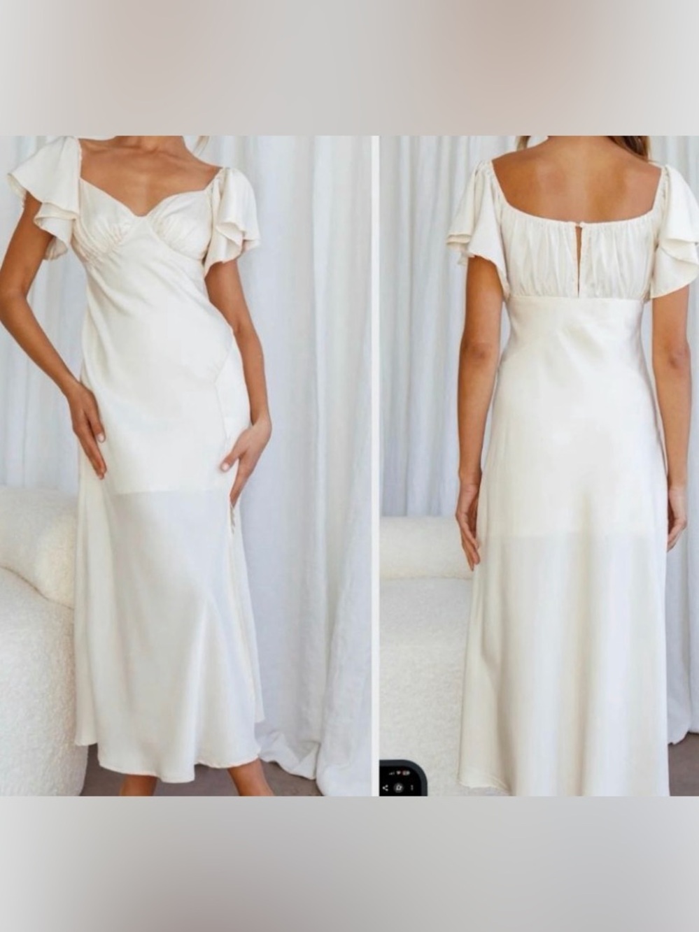 Park Avenue Flutter Sleeve Side Split Midi Dress Ivory XXL 12 Bridal